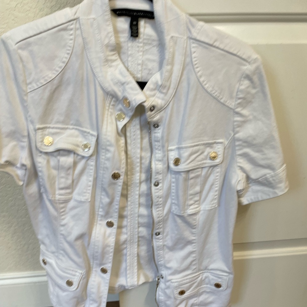 WHBM white jean short sleeve jacket